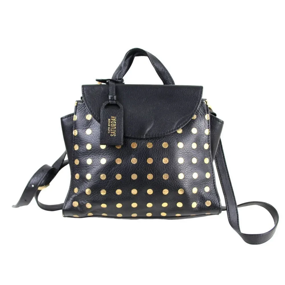 kate spade Saturday BLACK LEATHER POLKA DOT SHOULDER BAG XBODY SATCHEL PURSE